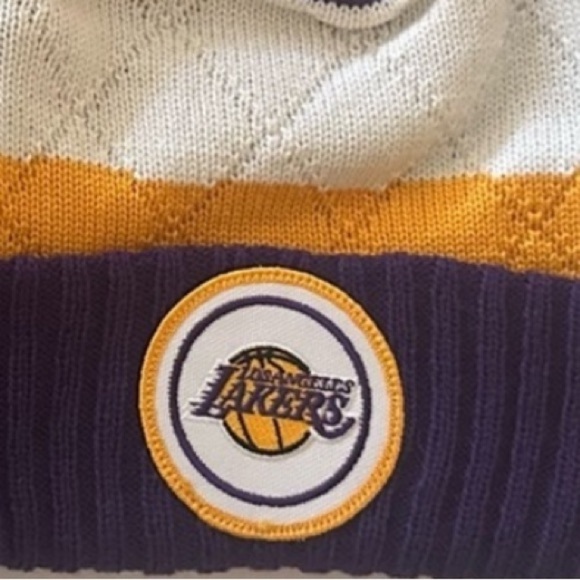 LA Lakers Bundle of 2 Mitchell & Ness + OTS NBA Logo Knit Cuffed Beanie Hats - Picture 9 of 11